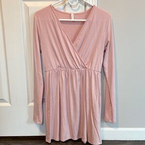 Pink Long Sleeve V Neck Maternity Top